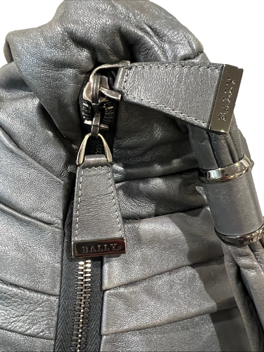 Bally Gray Leather Large Shoulder Hobo Bag - Picture 14 of 14